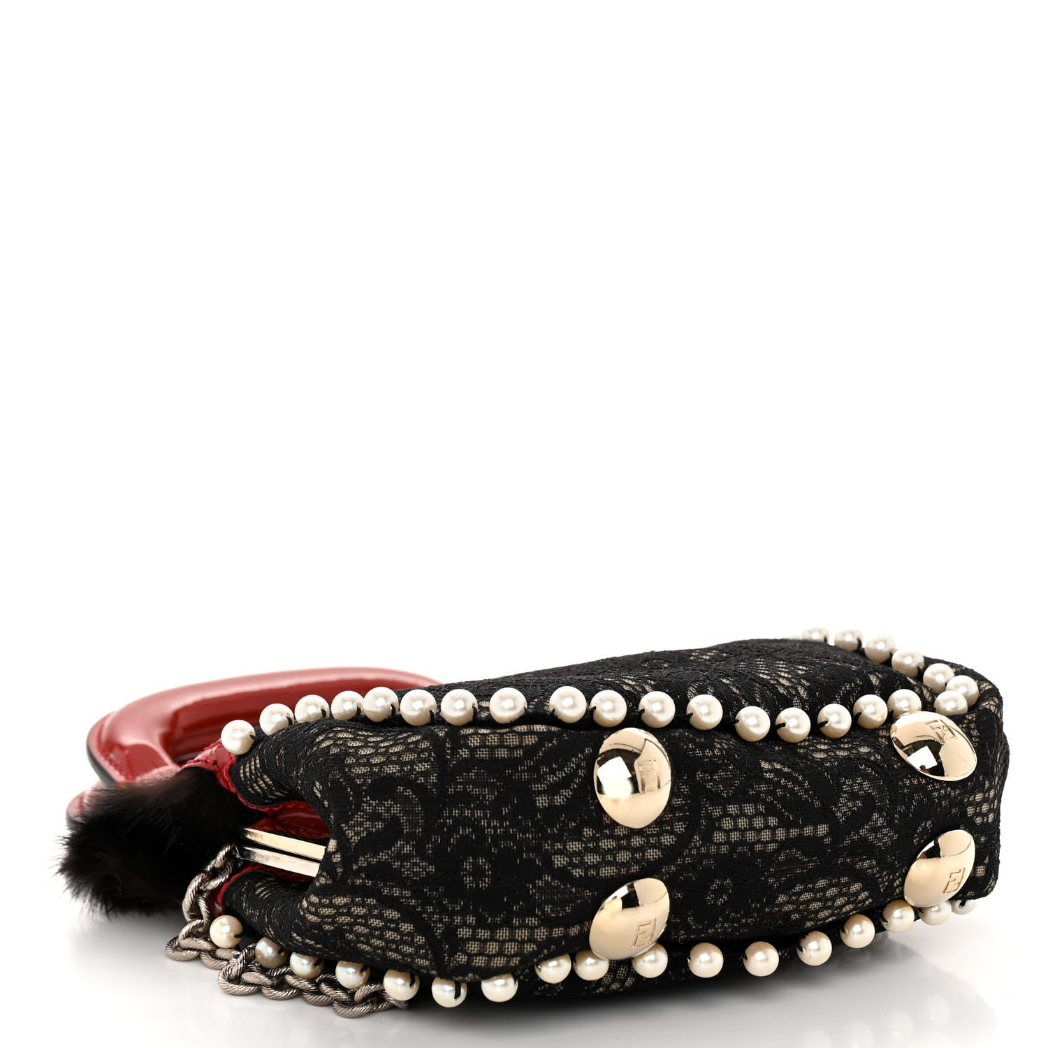 Fendi Lace Pearl Mink Fur Neve Evening Bag Black 4 of 11