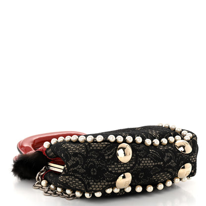 Fendi Lace Pearl Mink Fur Neve Evening Bag Black 4 of 11