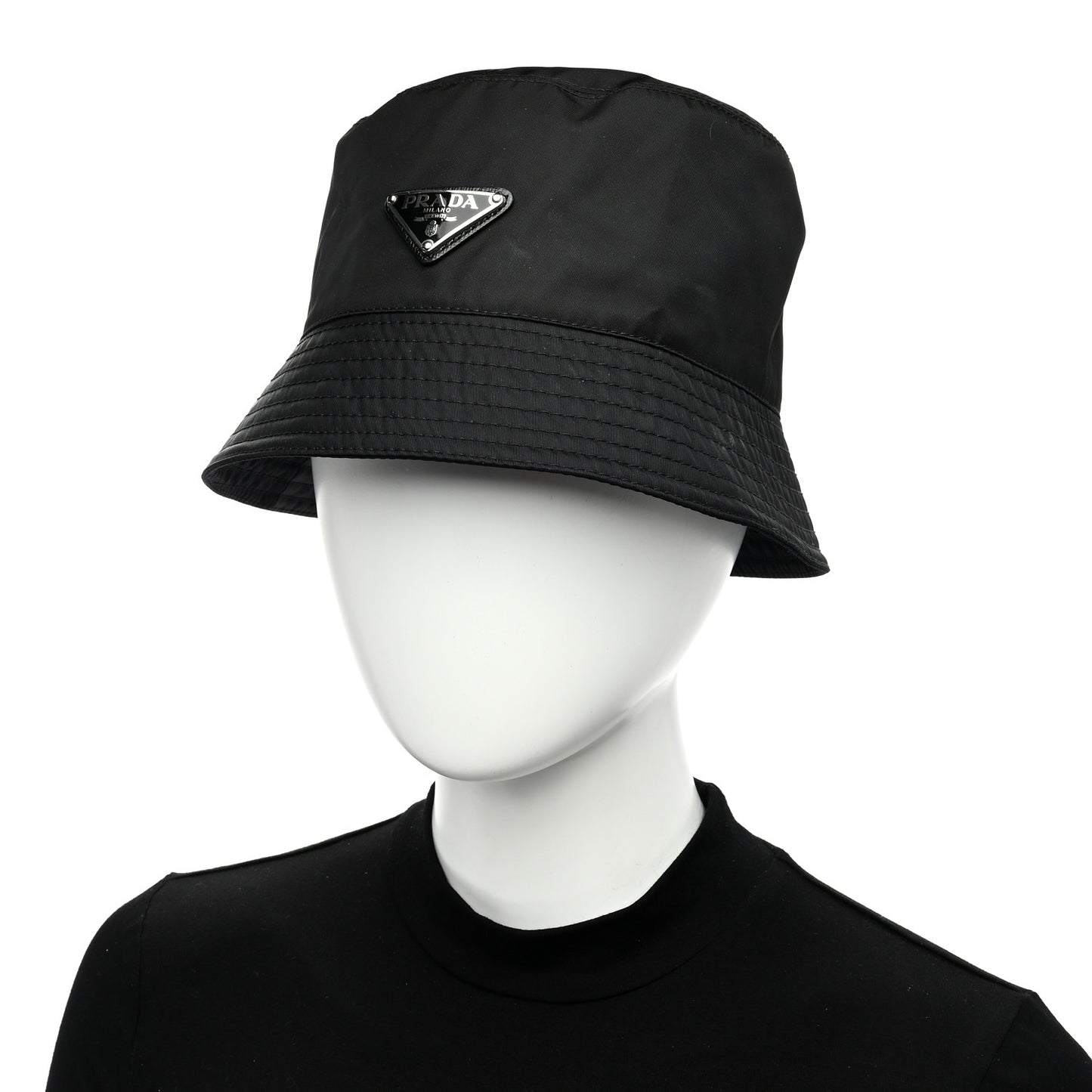 Re-Nylon Metal Triangle Logo Womens Bucket Hat M Black