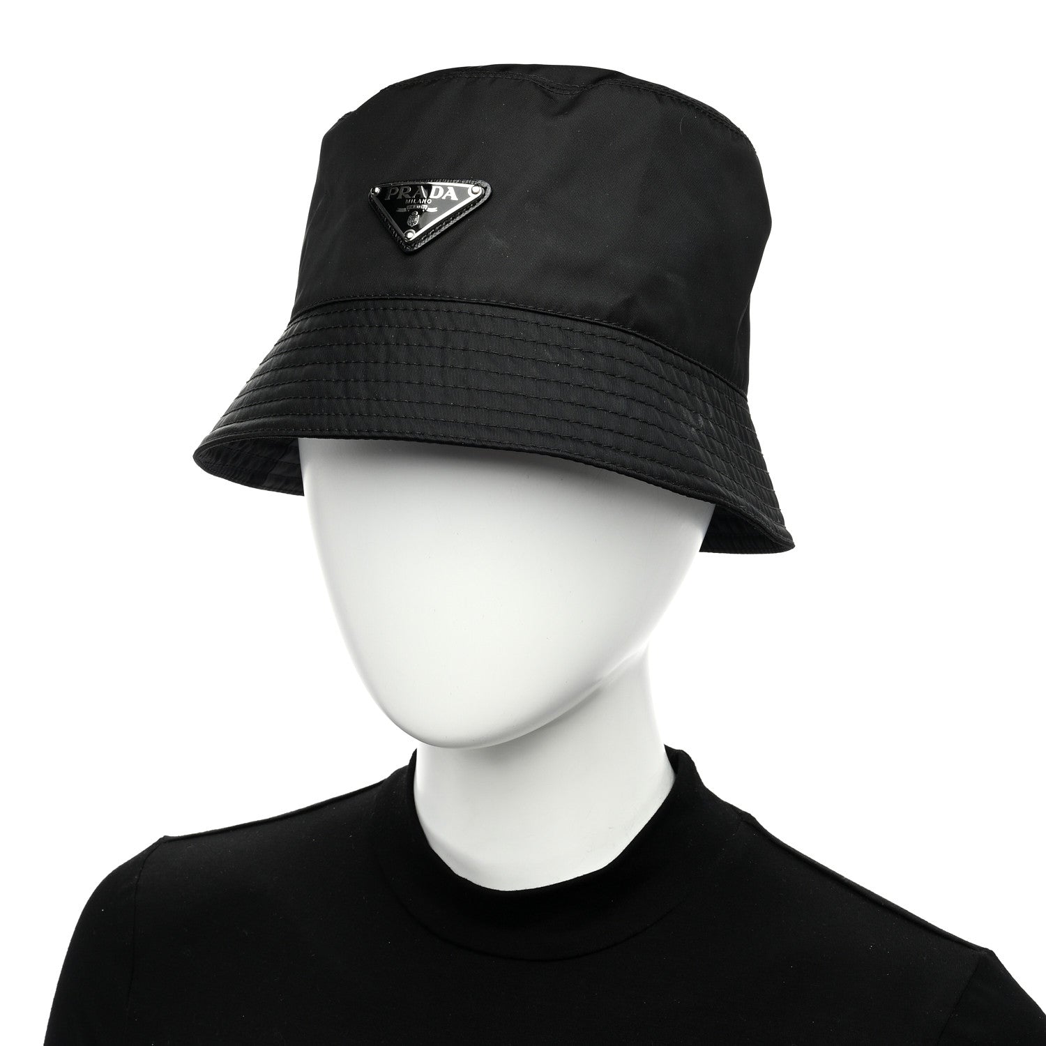 Prada Re-Nylon Metal Triangle Logo Womens Bucket Hat M Black 2 of 9