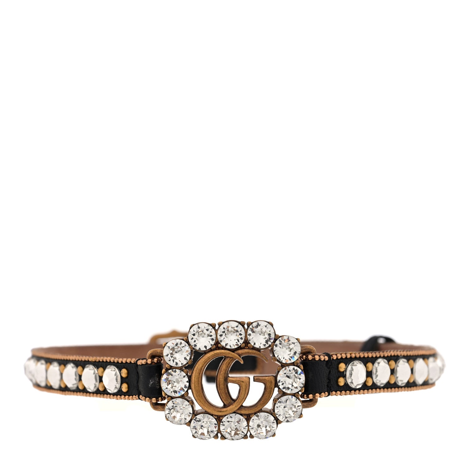 Gucci Calfskin Crystal Embellished Double G Choker Necklace Black 1 of 4