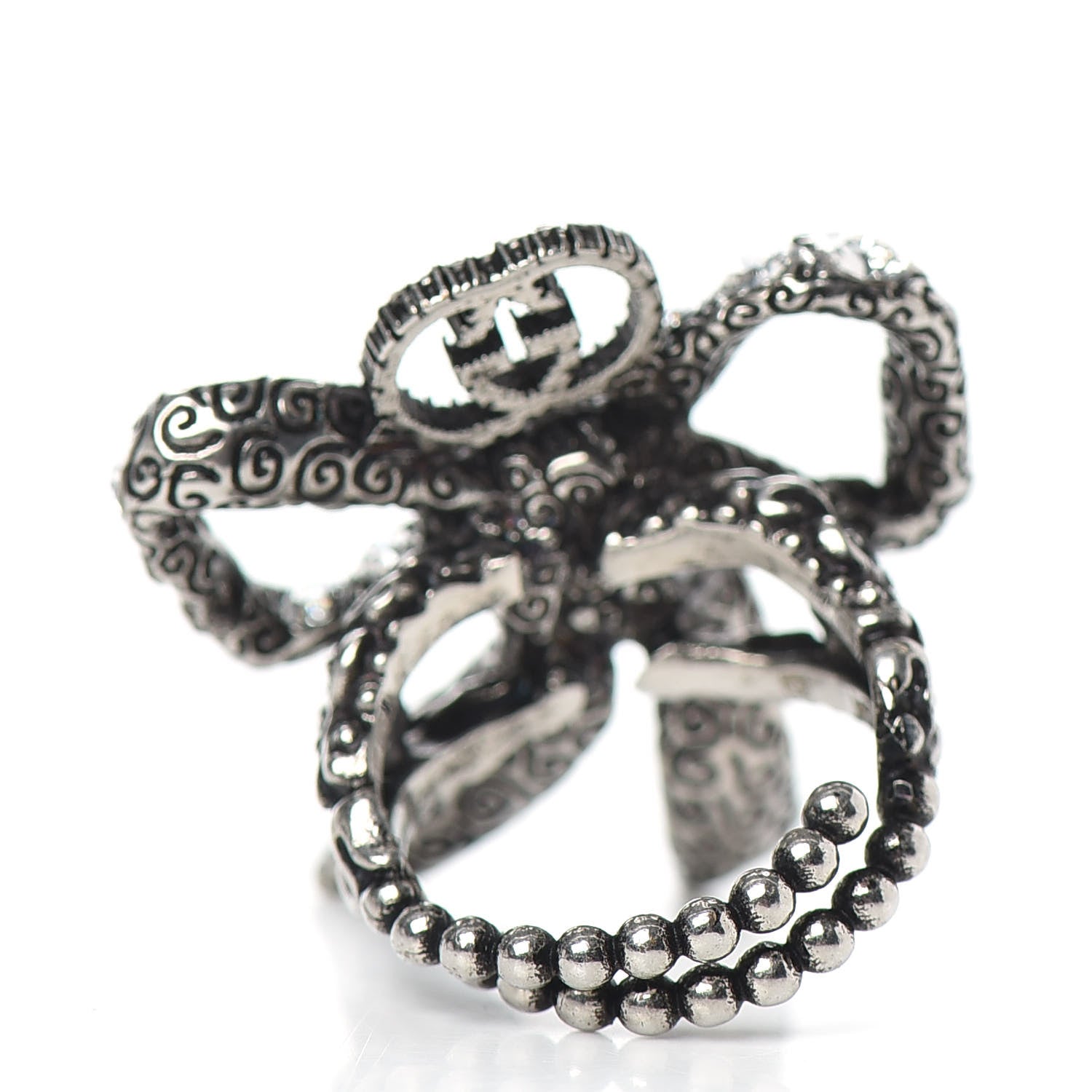 Gucci Metal Crystal Bow Ring 6 Aged Silver 4 of 6