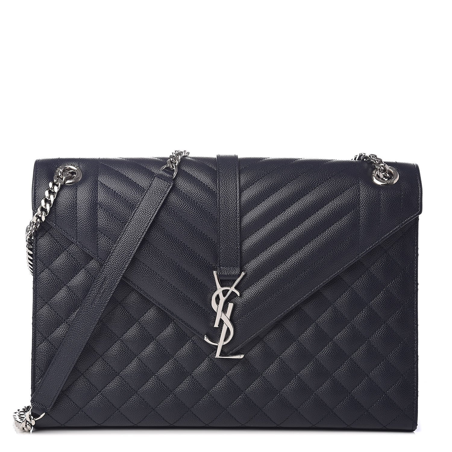 Saint Laurent Grain De Poudre Large Tri-Quilt Monogram Satchel Deep Marine 1 of 9