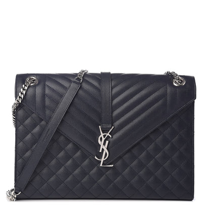 Saint Laurent Grain De Poudre Large Tri-Quilt Monogram Satchel Deep Marine 1 of 9