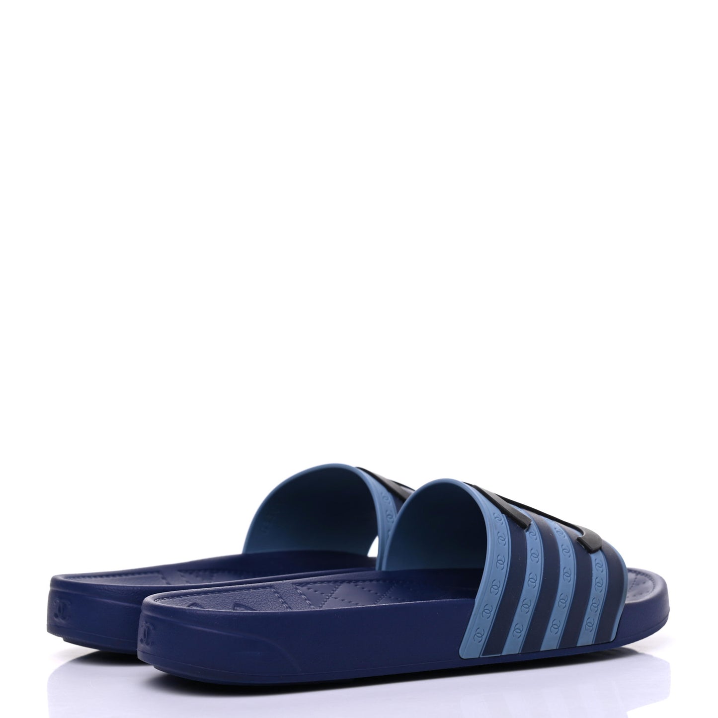 Rubber CC Flat Slide Sandals 35 Black Navy