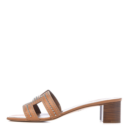 Hermes Calfskin Studded Oasis Sandals 41 Natural 1 of 10