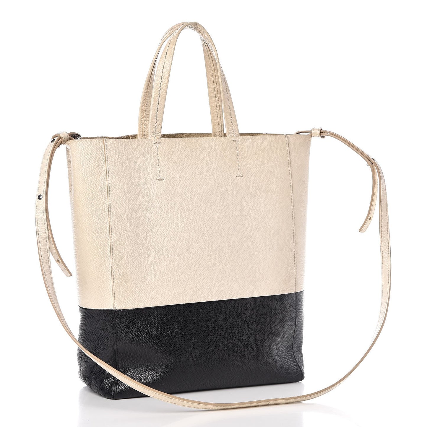 Grained Calfskin Small Vertical Bi-Cabas Cream Black