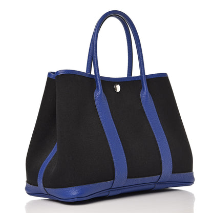 Hermes Toile Militaire Vache Country Garden Party Tote 30 Noir Bleu Electrique 3 of 7