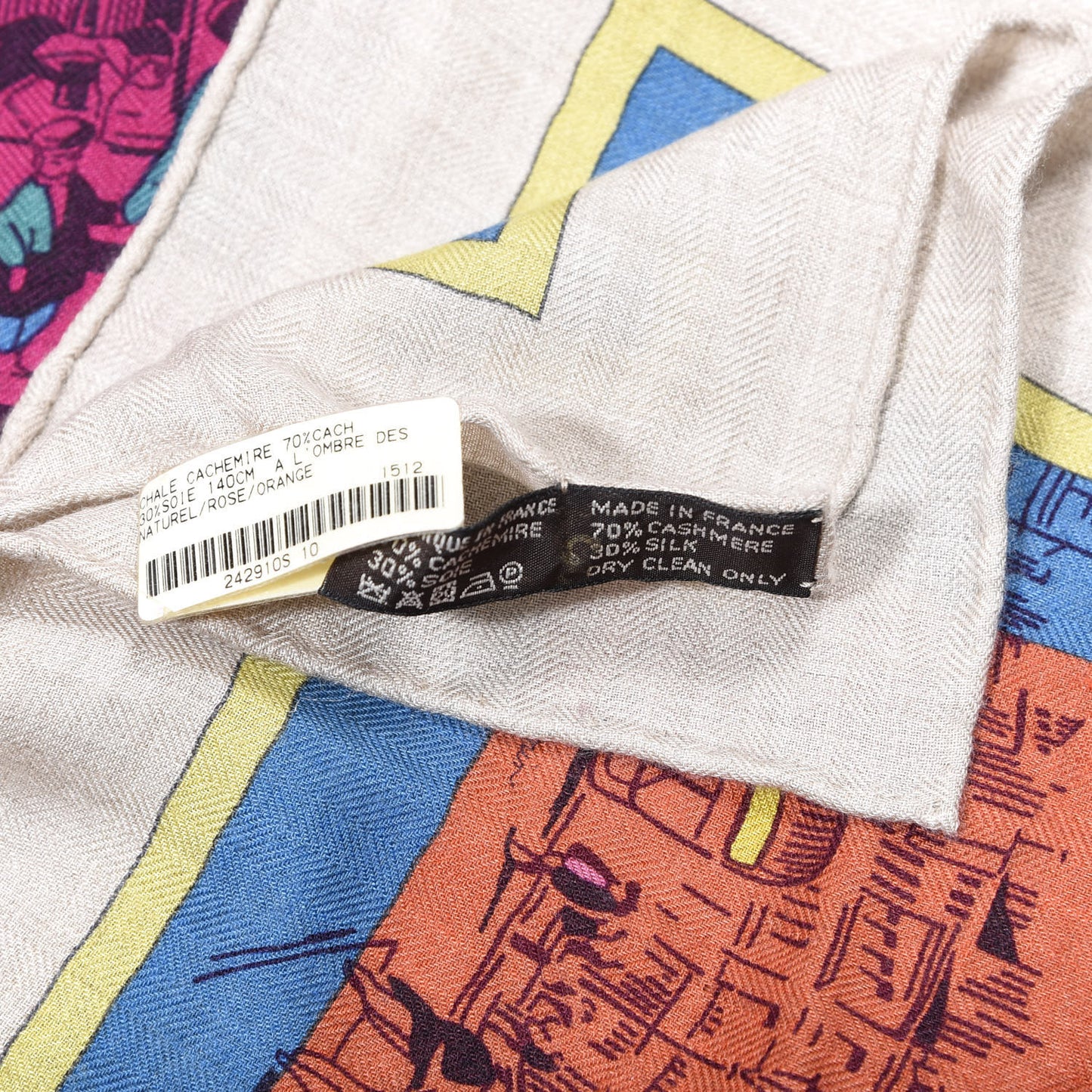 Cashmere Silk A L'Ombre des Boulevards Shawl 140 Naturel Rose Orange