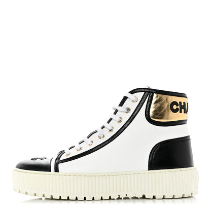 Chanel Aged Calfskin Lace Up Cap Toe Sneakers 39 White Gold 1 of 8