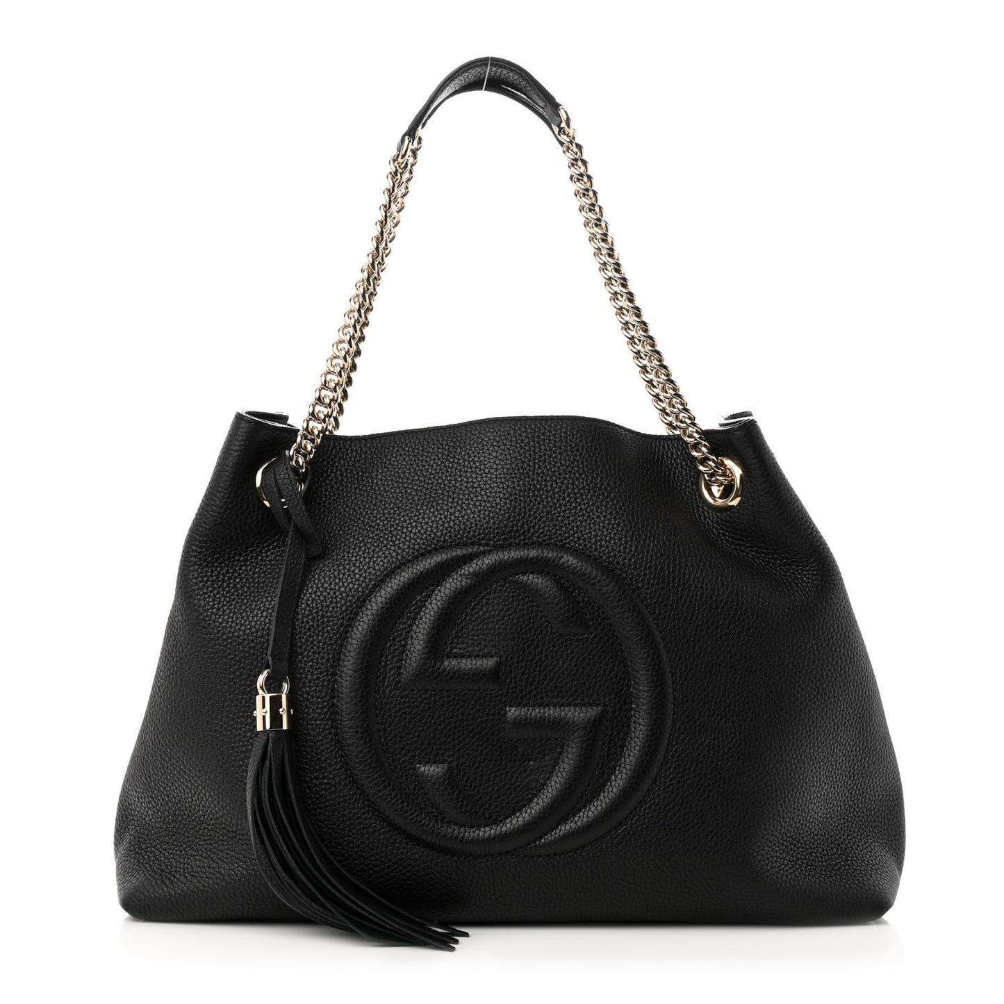 Pebbled Calfskin Medium Soho Chain Shoulder Bag Black