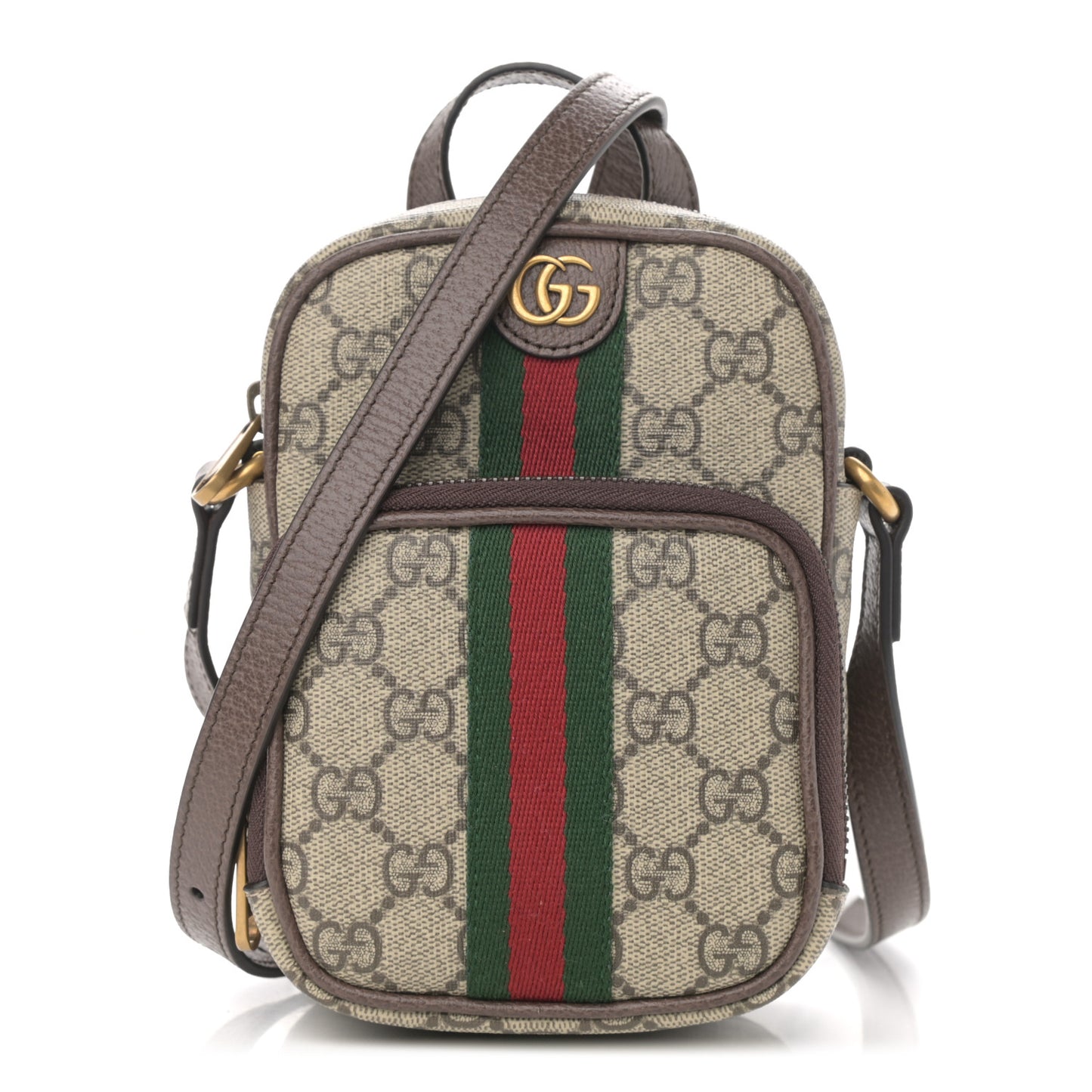 GG Supreme Monogram Web Mini Ophidia Double Zip Messenger Bag Beige New Acero