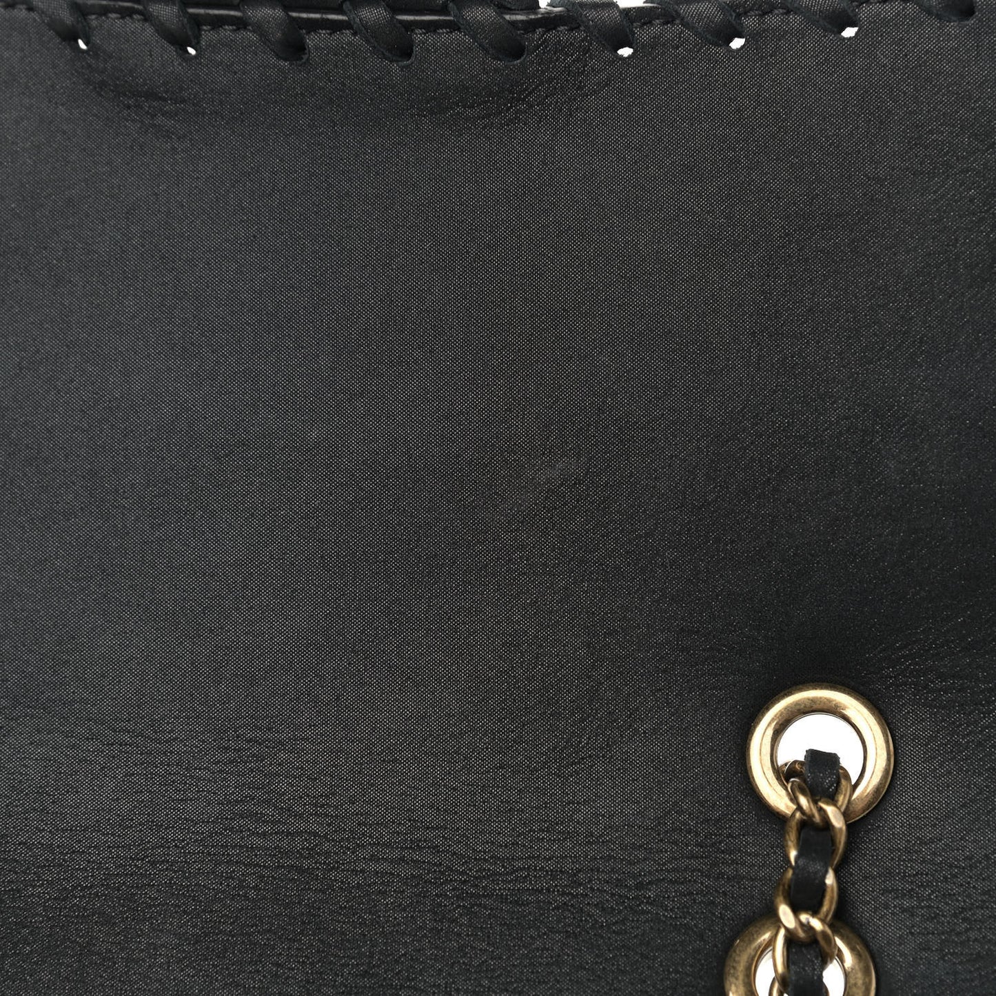 Iridescent Calfskin Small Happy Stitch Flap Black