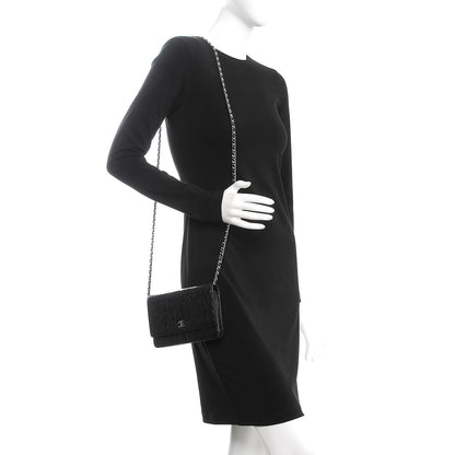 Chanel Lambskin Camellia Embossed Wallet On Chain WOC Black 2 of 12