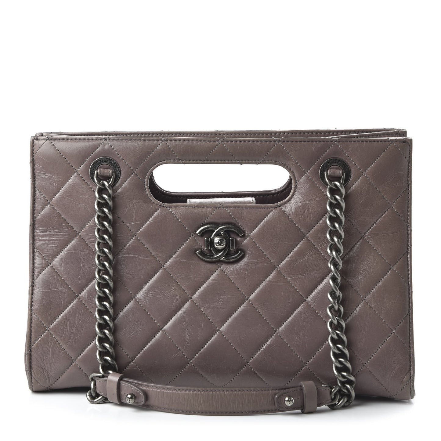 Glazed Calfskin Quilted Large Perfect Edge Shopping Tote Beige