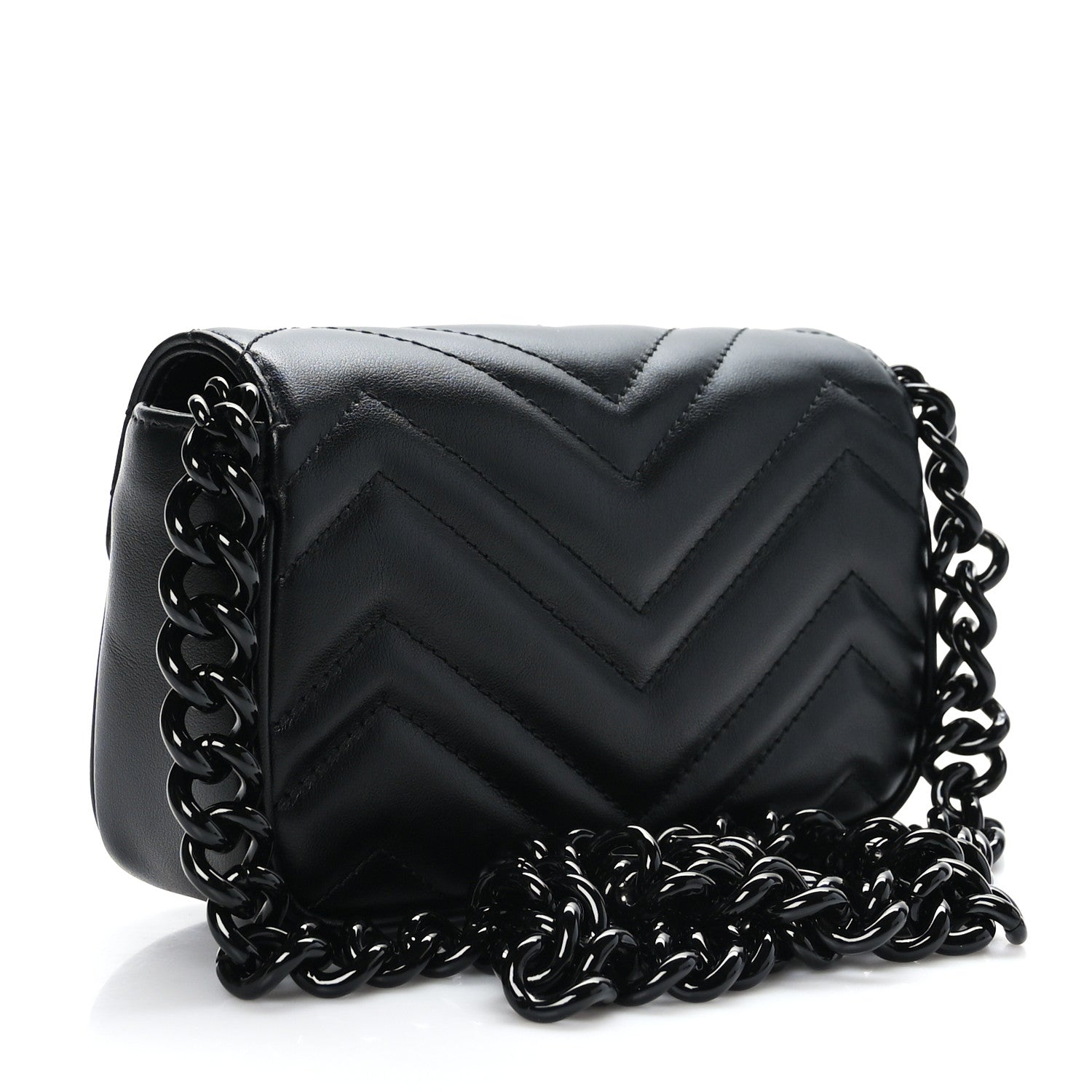 Gucci Calfskin Matelasse Monochrome GG Marmont Chain Belt Bag Black 3 of 9