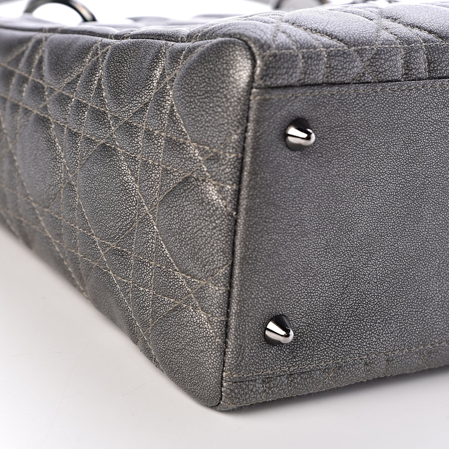 Metallic Lambskin Cannage Medium Lady Dior Gunmetal