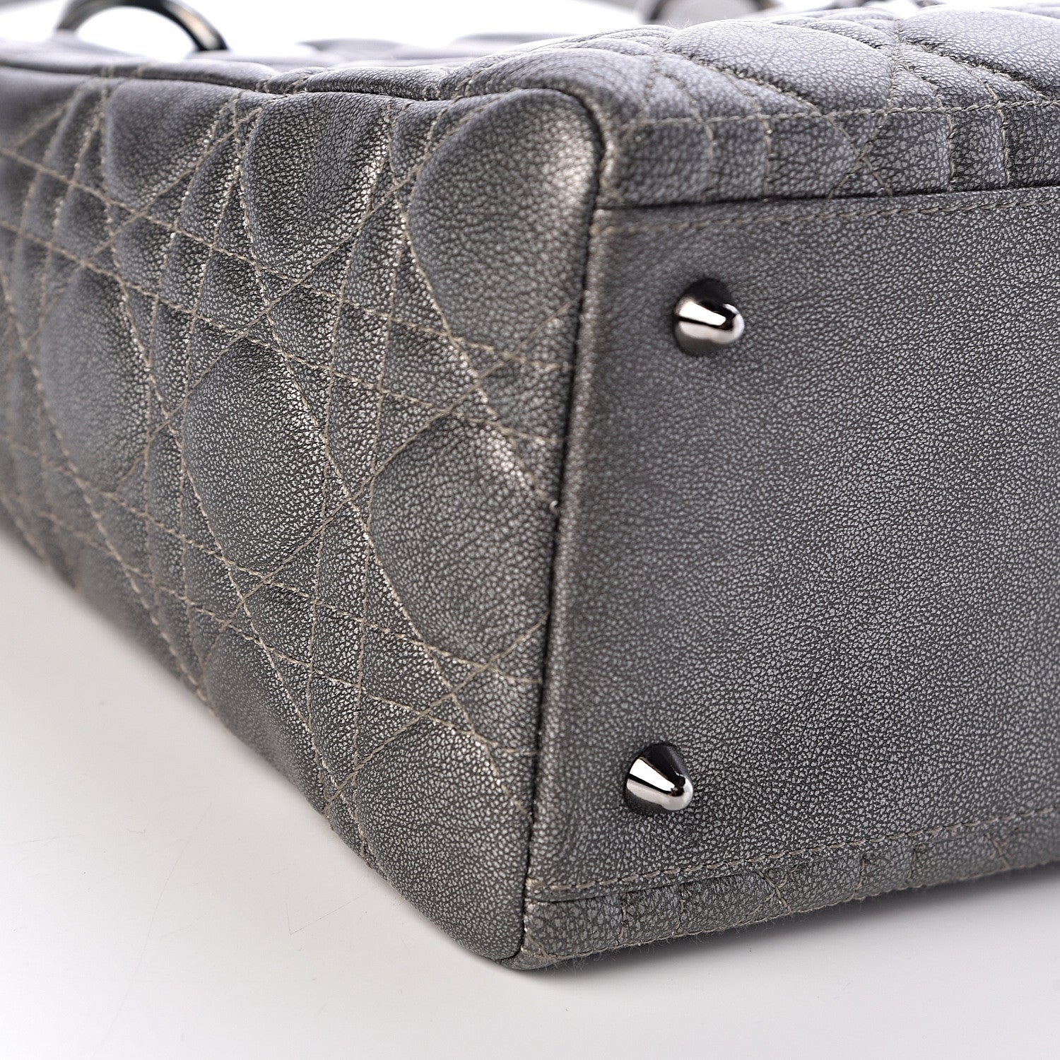 Christian Dior Metallic Lambskin Cannage Medium Lady Dior Gunmetal 14 of 15