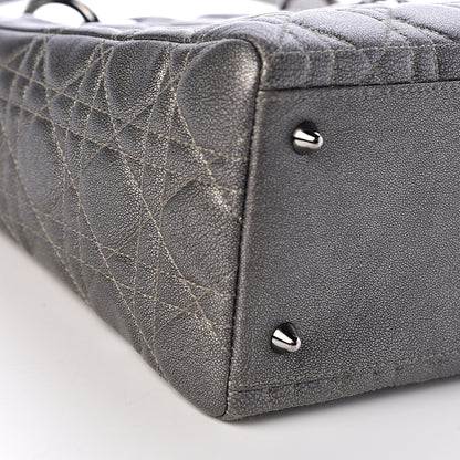 Christian Dior Metallic Lambskin Cannage Medium Lady Dior Gunmetal 14 of 15