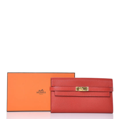 Hermes Chevre Mysore Kelly Longue Wallet Rouge Vif 8 of 8