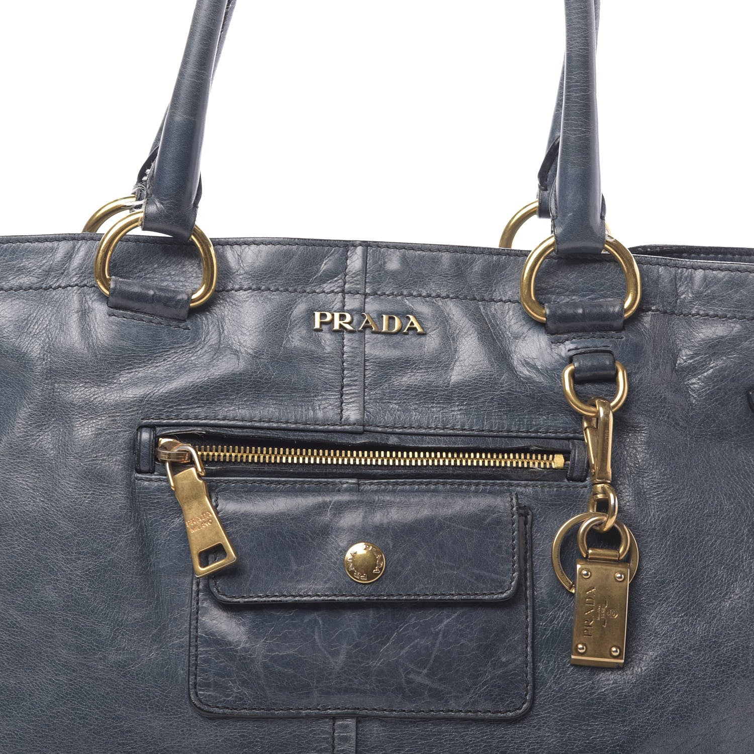 Prada Vitello Shine Tote Denim 13 of 21