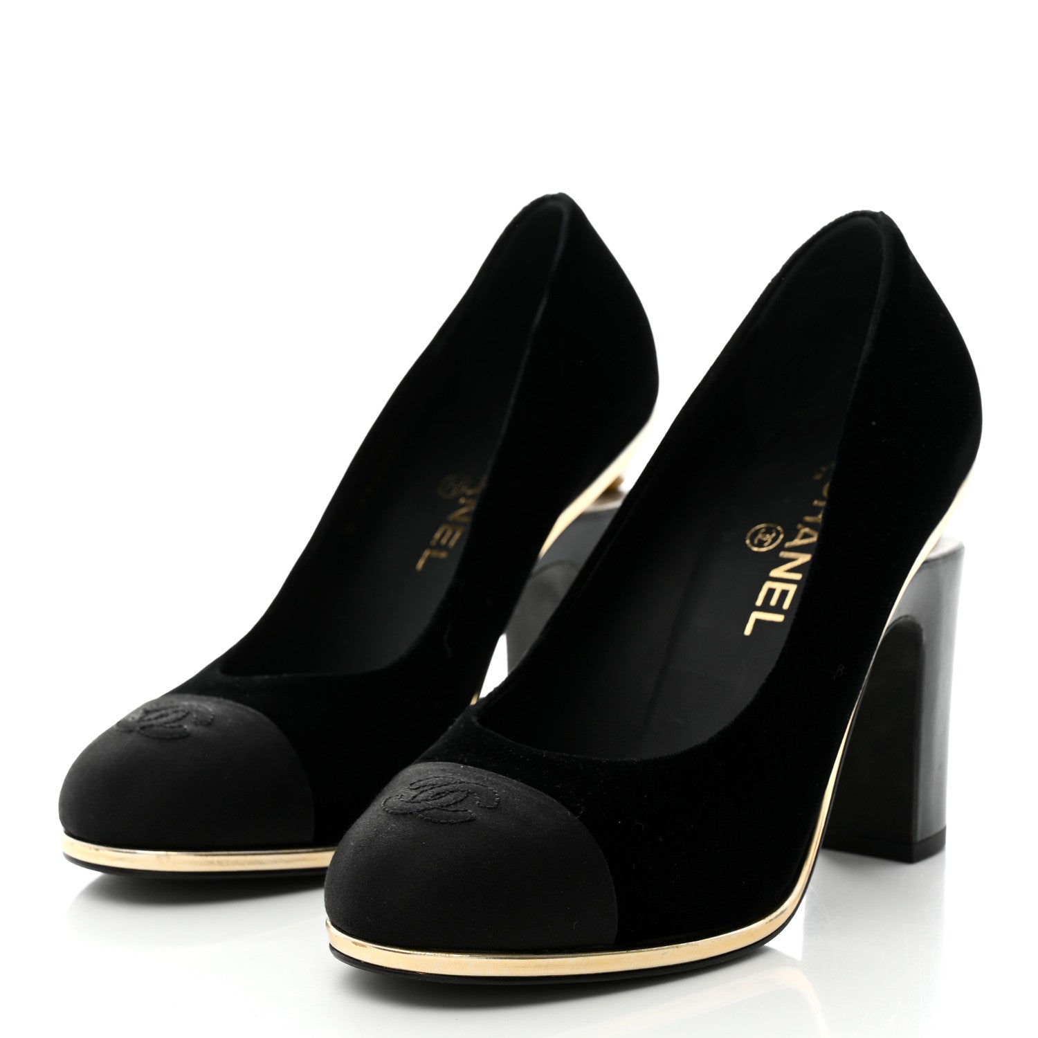 Chanel Velvet Satin Cap Toe Pearl Pumps 39 Black 3 of 9