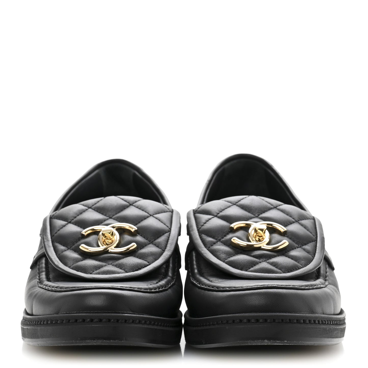 Lambskin Quilted CC Turnlock Loafers 38.5 Black