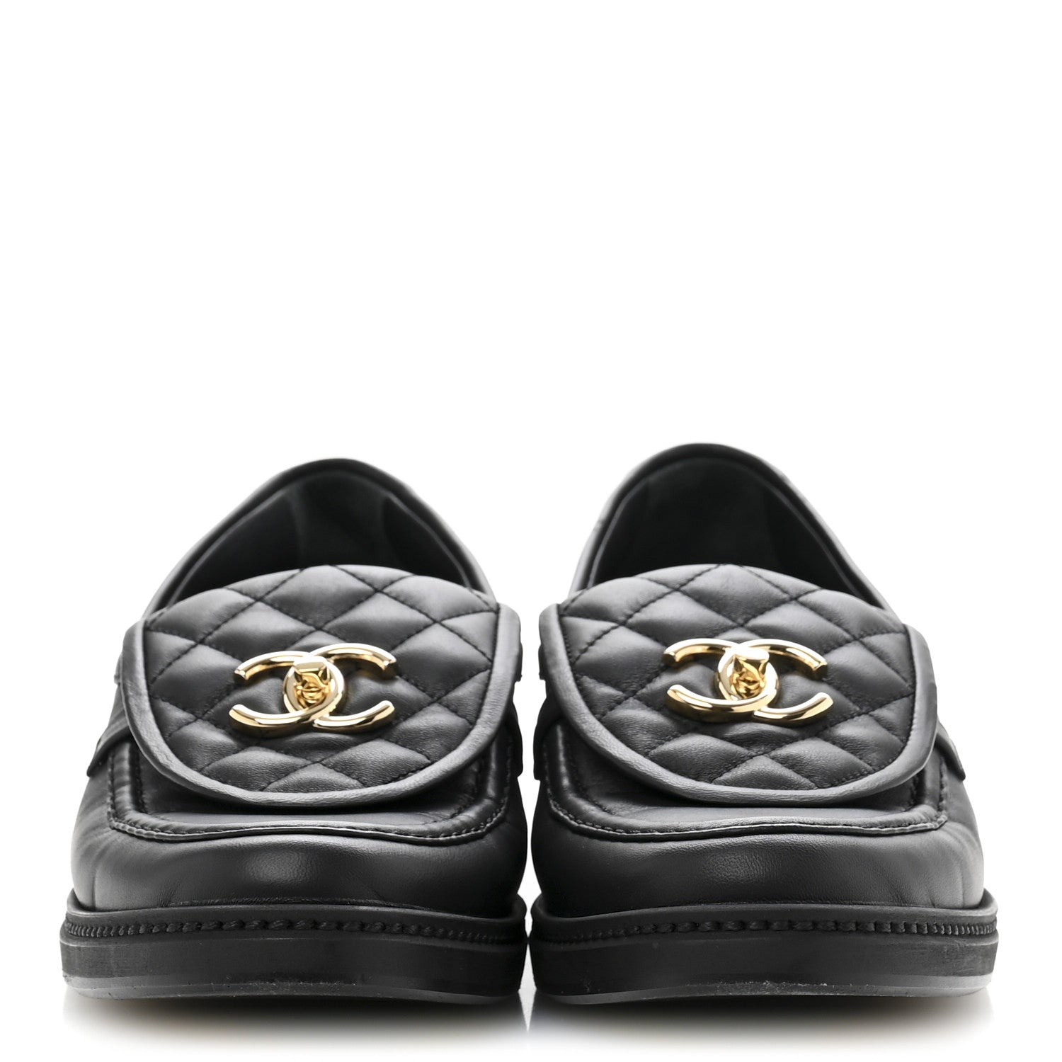 Chanel Lambskin Quilted CC Turnlock Loafers 38.5 Black 3 of 10
