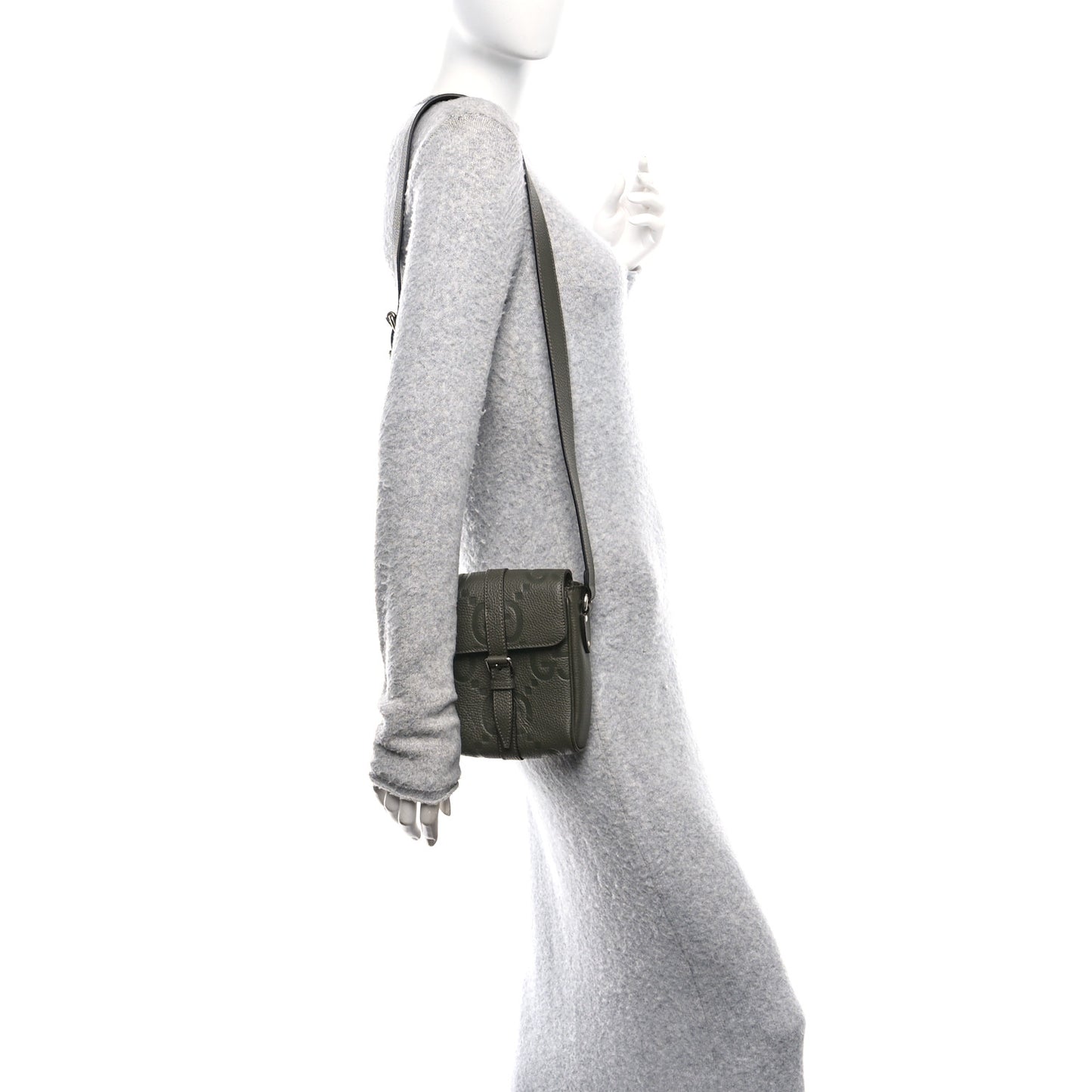 Piuma Calfskin Jumbo GG Embossed Small Messenger Bag Dark Vine Olive
