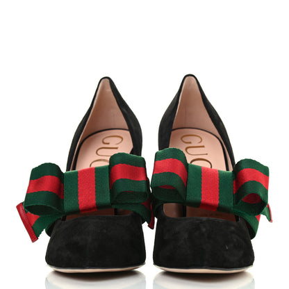 Gucci Kid Scamosciato Removable Web Bow High Heel Pumps 39 Black 2 of 4