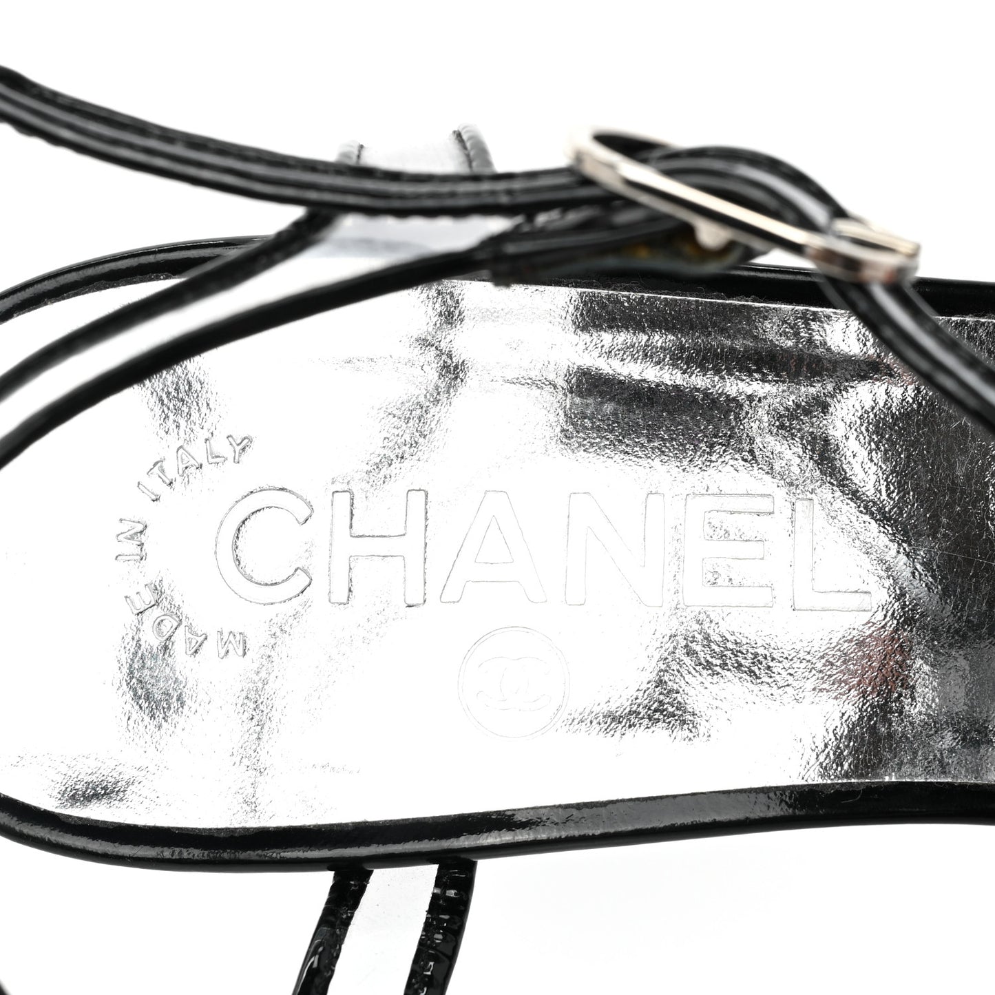PVC Patent CC Wedge Sandals 39 Silver Black