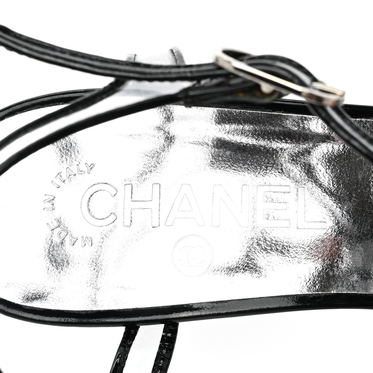 Chanel PVC Patent CC Wedge Sandals 39 Silver Black 7 of 8