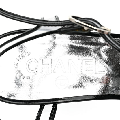 Chanel PVC Patent CC Wedge Sandals 39 Silver Black 7 of 8
