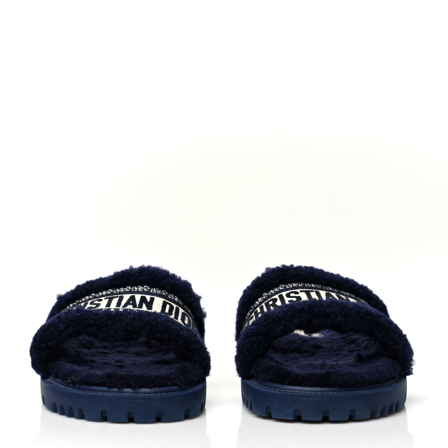 Shearling Canvas Embroidered Dway 10mm Slide Sandals 37 Deep Blue Natural