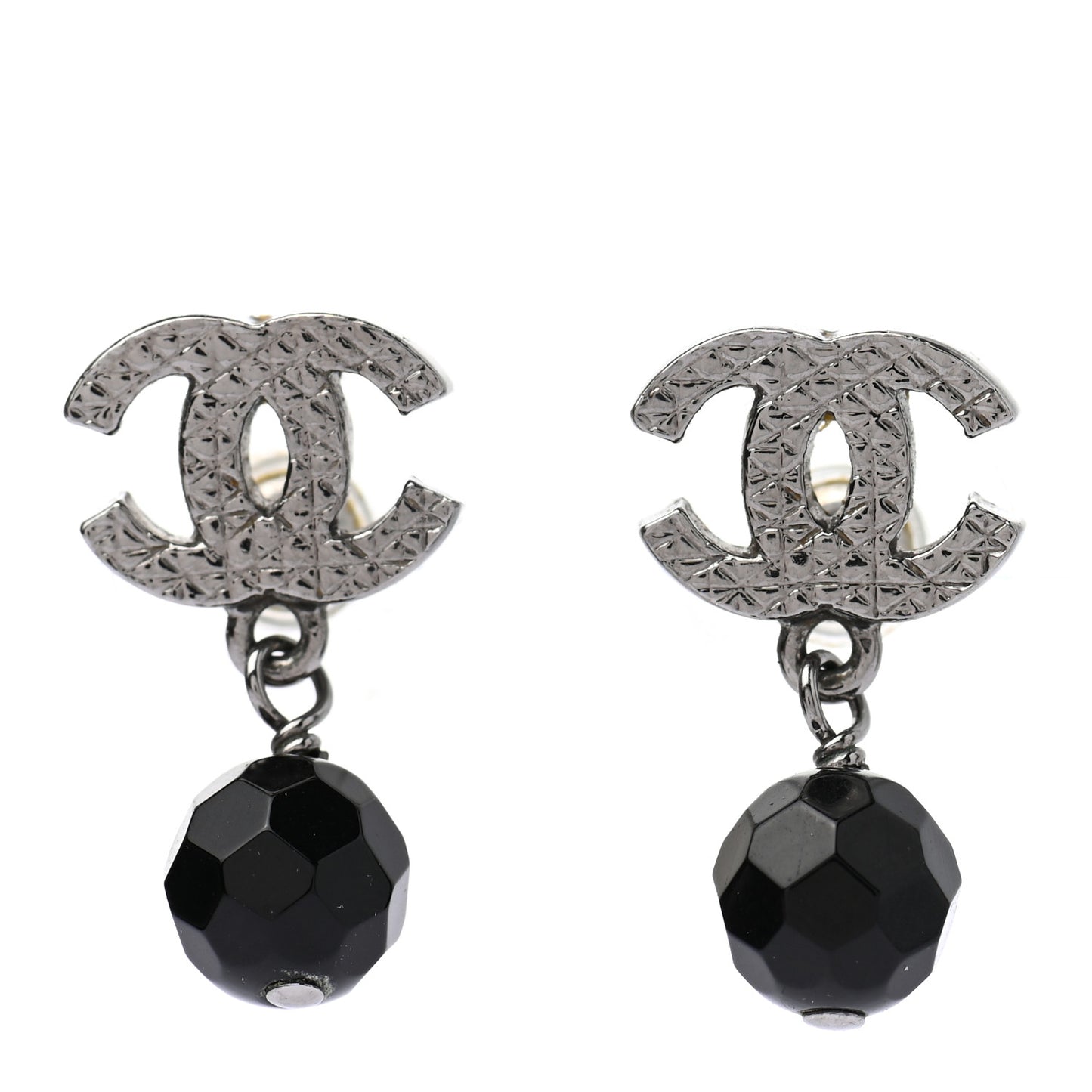 Ruthenium CC Bead Drop Earrings Black