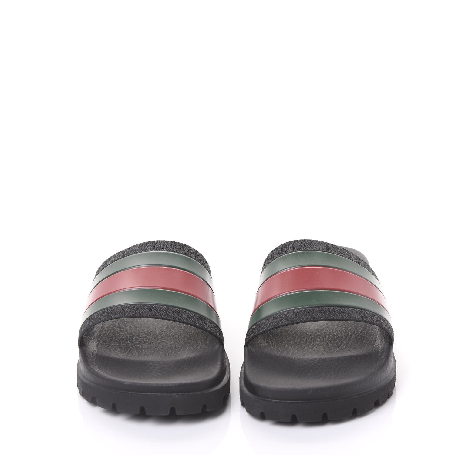 Gucci Rubber Web Mens Lug Sole Slide Sandals 9 Black Green Red 2 of 9