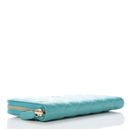 Chanel Caviar Quilted Large Gusset Zip Around Wallet Turquoise 4 of 11