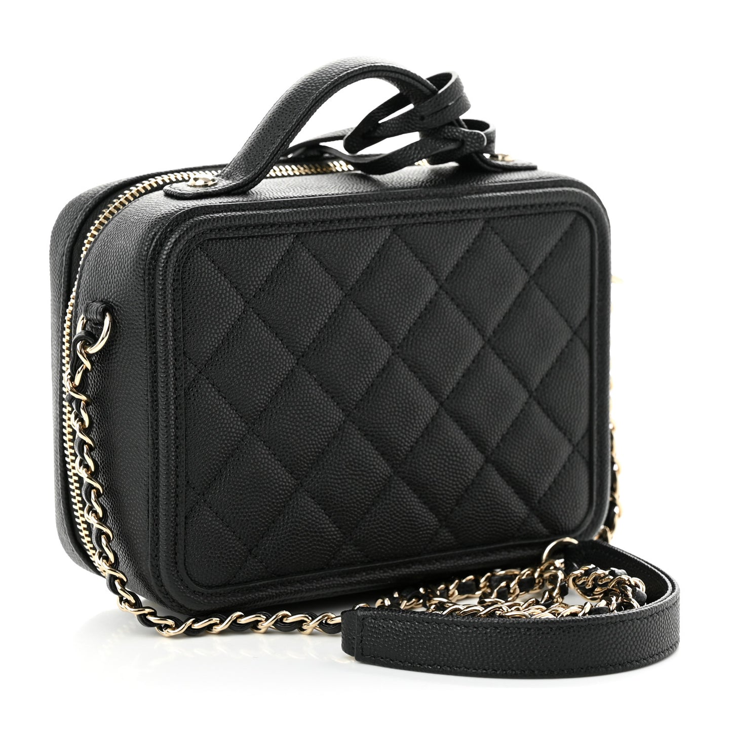 Caviar Quilted Small CC Filigree Vanity Case Black