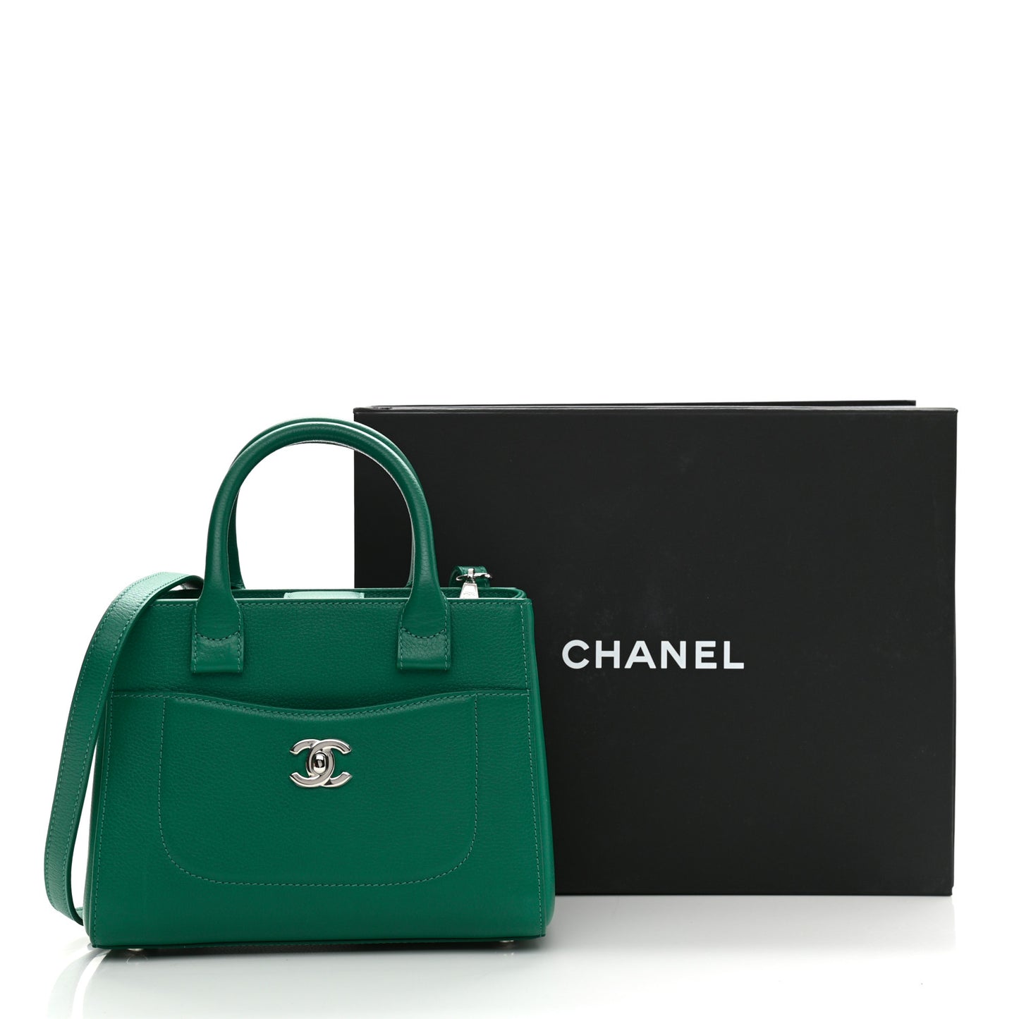 Grained Calfskin Mini Neo Executive Shopper Tote Green