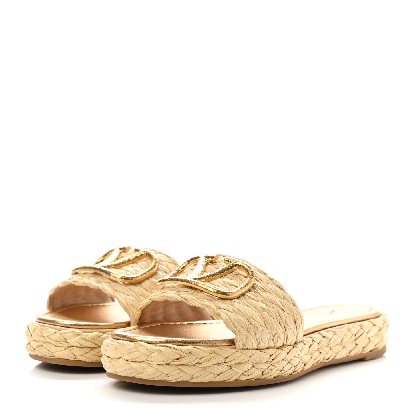 Raffia Vlogo Espadrille 5mm Flat Slide Sandals 37 Natural