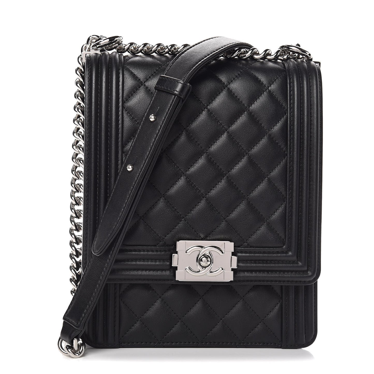 Calfskin Quilted North South Boy Flap Black