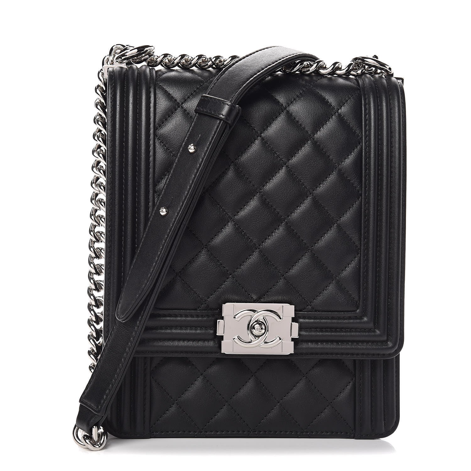 Chanel Calfskin Quilted North South Boy Flap Black 1 of 11