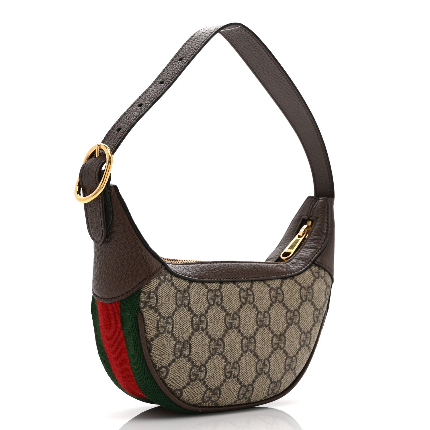 Gucci GG Supreme Monogram Textured Calfskin Web Mini Ophidia Half Moon Hobo Beige Ebony New Acero 3 of 10