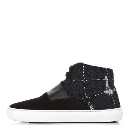 Chanel Suede Tweed High Top Sneakers 37 Black Navy 1 of 8