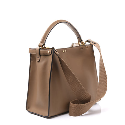 Fendi Vitello Seta Glazed Fabric FF 1974 Medium Peekaboo X-Lite Sand Mogano Panna 2 of 9