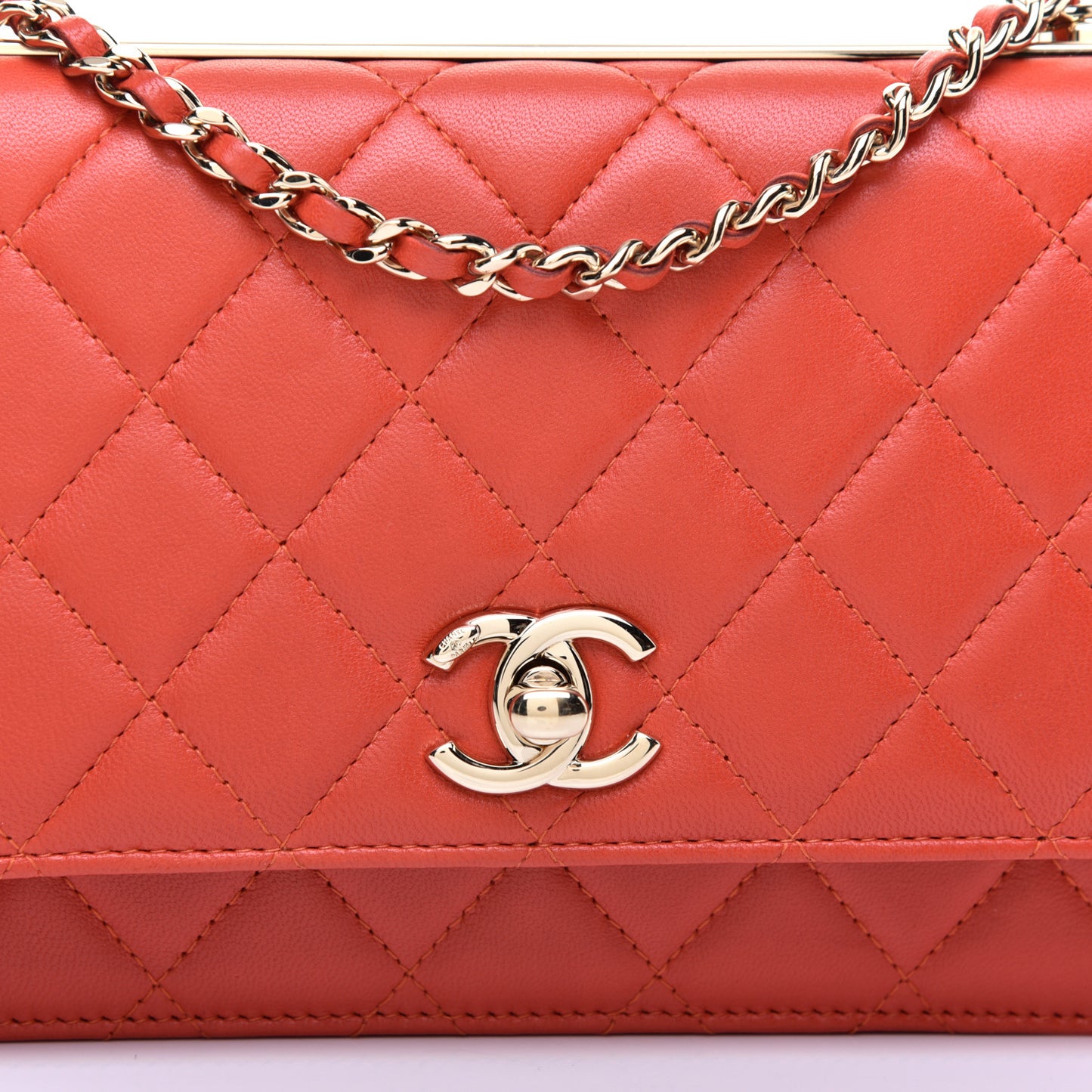 Lambskin Quilted Trendy CC Wallet On Chain WOC Orange
