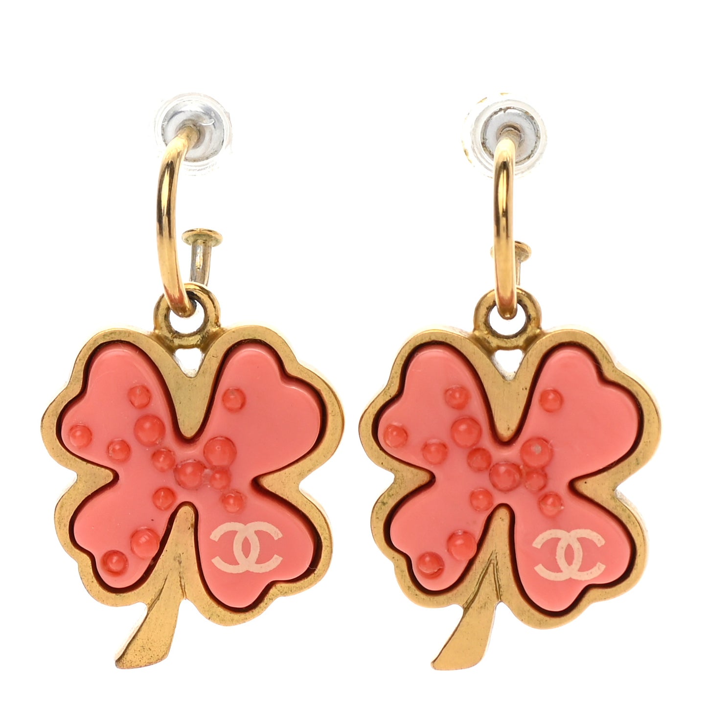 Enamel Clover CC Earrings Orange Gold