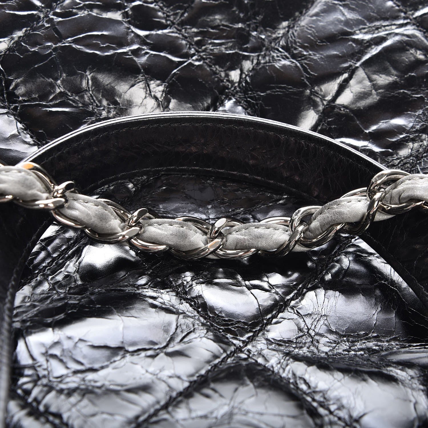 Chanel Glazed Calfskin Lambskin Quilted Portobello Tote Black Grey 10 of 11