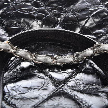 Chanel Glazed Calfskin Lambskin Quilted Portobello Tote Black Grey 10 of 11