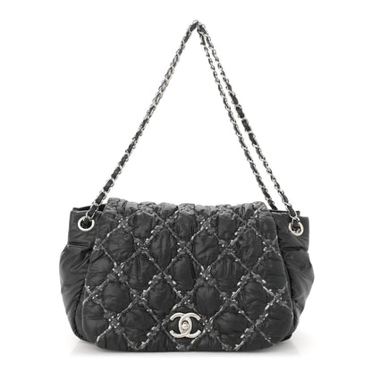 Chanel Nylon Quilted Tweed Stitch Bubble Accordion Flap Black 1 of 12